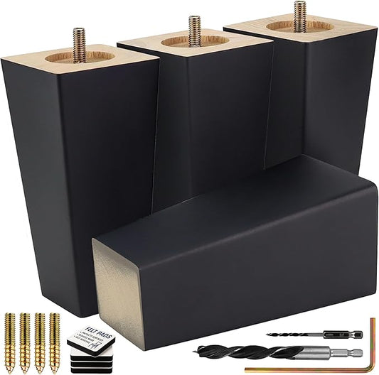 Airy Abode Premium Black Square Furniture Legs (Full Install Kit) - Pick Your Size and Color
