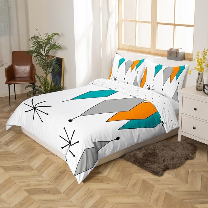 Erosebridal Colorful Aesthetic Duvet Cover Twin Diomand Bedding Set, Retro Atomic Comforter Cover Modern Mid Century Bed Set, Bohemian Minimalist Bedding Breathable 2pcs (Zipper Closure)