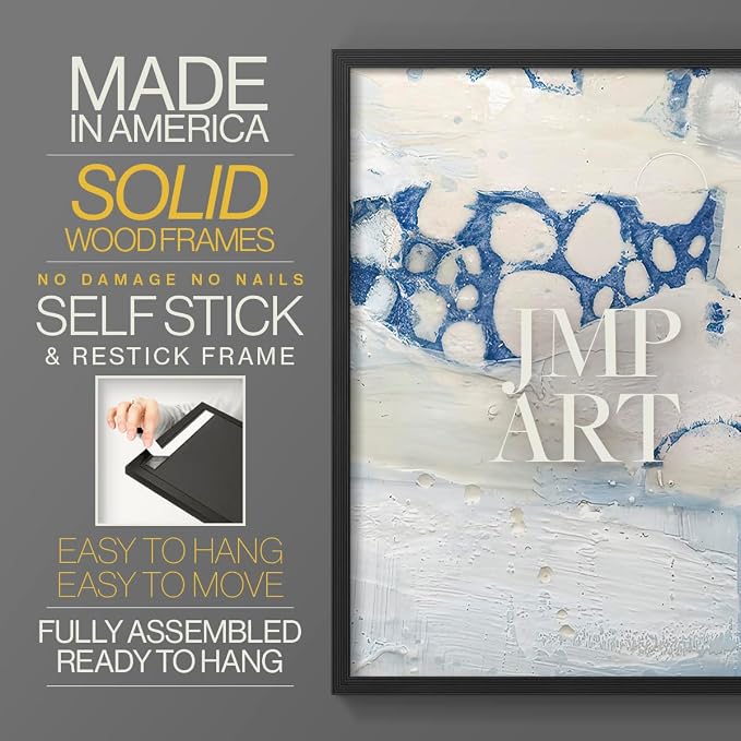Renditions Gallery Set of 2 Peel & Stick Framed Prints, Textured Abstract Wall Art, Beach Themed Bubble Design Wall Decor, Re-Stickable - Ready to Hang - 8"x10" - Black Frame LT588