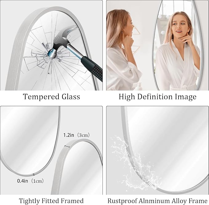 JJUUYOU Irregular Metal Frame Wall Mirror Asymmetrical Bathroom Mirror 39" X 18" Modern Horizontal or Vertical Wall Mounted Mirrors for Bedroom Living Room Bedroom Entryway Dorm,Silver