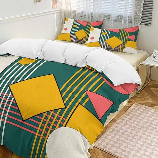 Colorful Aesthetic Comforter Cover Geometry Bed Set, Retro Atomic Duvet Cover，Modern Mid Century Bedding Sets，Aesthetic Abstract Art Bedding 3 Piece (1 Duvet Cover 79"x90" + 2 Pillow Sham 20"x30")