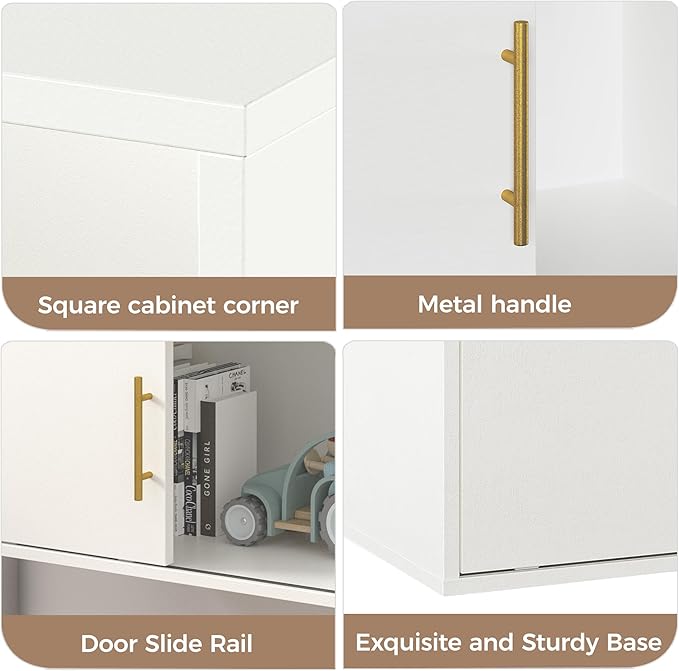 RoyalCraft Cube Storage Organizer with Sliding Door, White Stackable Bookshelf, Modular Cubby Storage System, Wooden Display Shelf for Small Space, Closet, Living Room, Bedroom, Apartment, Dorm