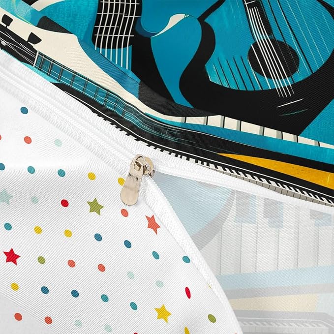 Erosebridal Retro Music Duvet Cover King for Adults - Modern Musical Instrument Bedding Set Abstract Geometric Square Comforter Cover,Mid Century Jazz Bed Set
