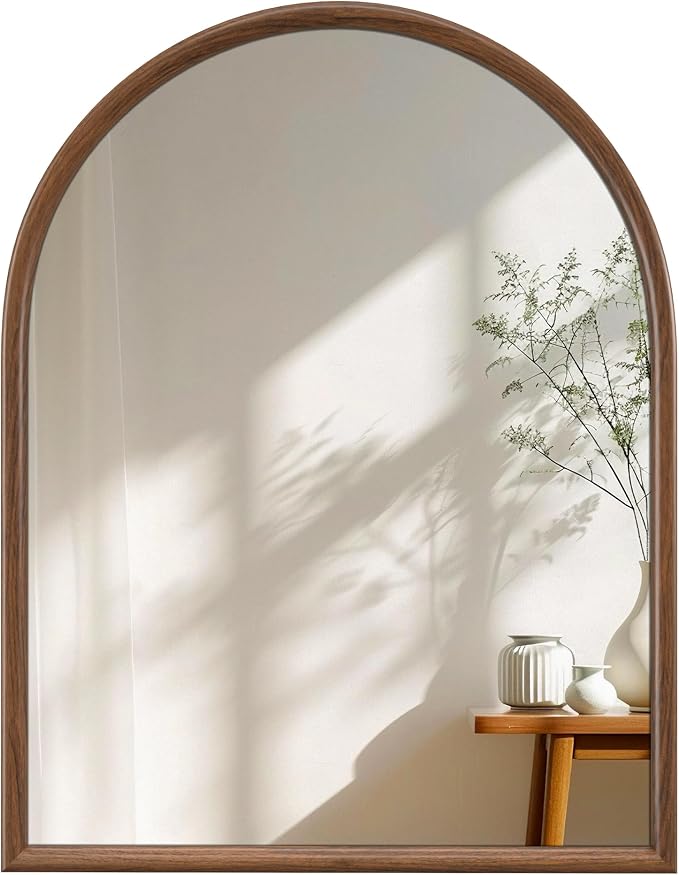 28"x36" Arch Wall Mirror for Wall, Wall Mounted Vanity Mirror for Bedroom, Wood Grain Finish Frame Mirror with Tempered Glass, Vintage Decorative for Bathroom, Entryway, Living Room, Walnut