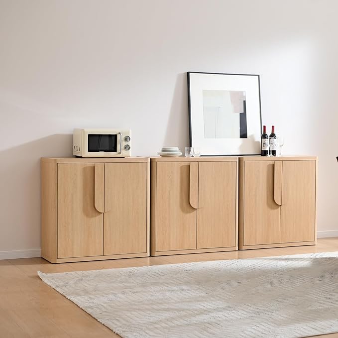 103.5'' Sideboard Buffet Cabinet W/Storage, Modern Accent Cabinets W/Curved Handles & Adjustable Shelves, 6 Doors Coffee Bar Buffet Table Credenza for Living Room Kitchen Hallway, Natural Oak