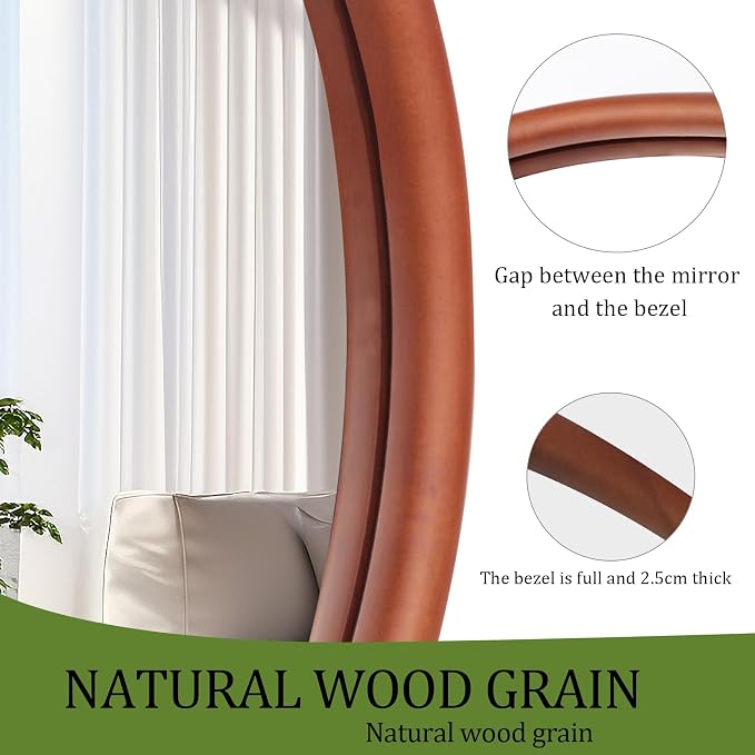Irregular Wall Mirror Asymmetrical: Abstract Wood Frame 43x30 inch | Unique Vanity Glass Mirrors, Cloud-shape, Horizontal Vertical Hanging, Sleek Entryway Accent