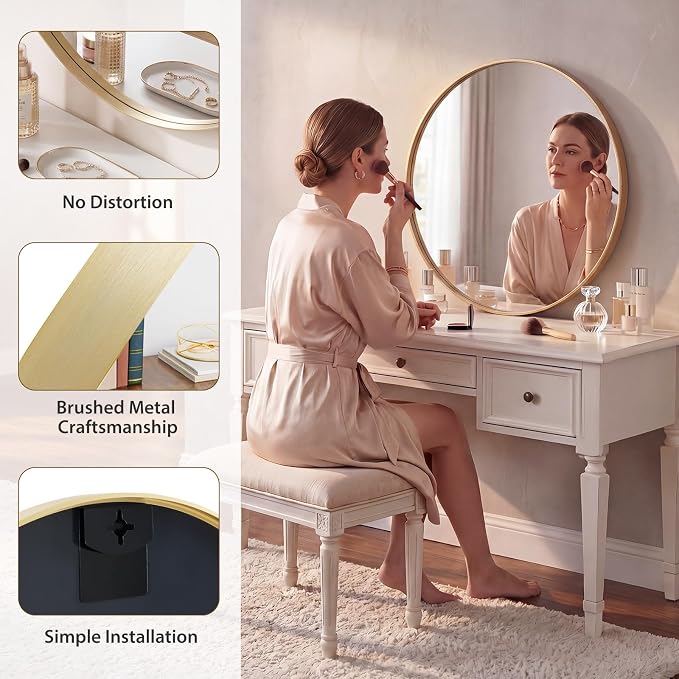 NEWBULIG 28-Inch Round Wall Mirror, Bathroom Wall Circle Mirror with Metal Frame, Bathroom Decor for Entryway, Living Room, Vanity, Gold