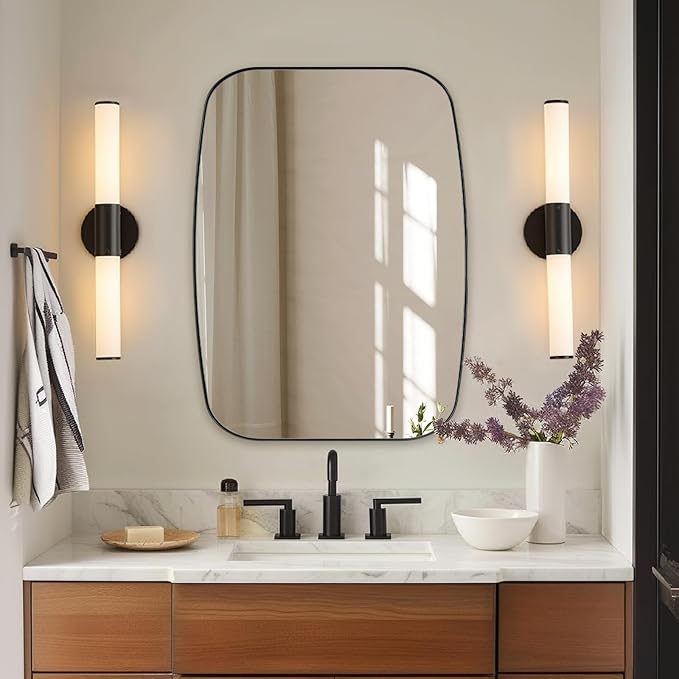 ANDY STAR 22x30 Black Bathroom Mirror, Oblong Vanity Mirror with Stainless Steel Metal Frame, Matte Black Oval Mirror for Over Sink, Modern Anti Rust Wall Mounted