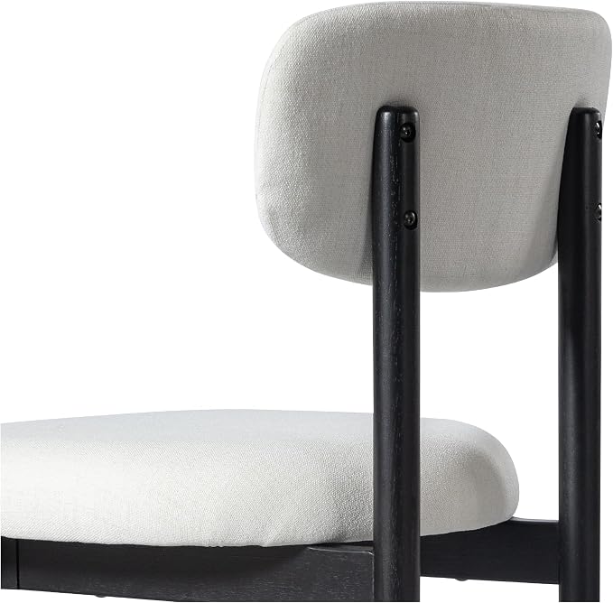 Casaphoria Upholstered Dining Chairs Set of 2, Mid-Century Modern Kitchen Chairs with Solid Wood Legs & Thick Cushion, Ergonomic Fabric Accent Chairs for Dining Room, Vanity & Office, White and Black