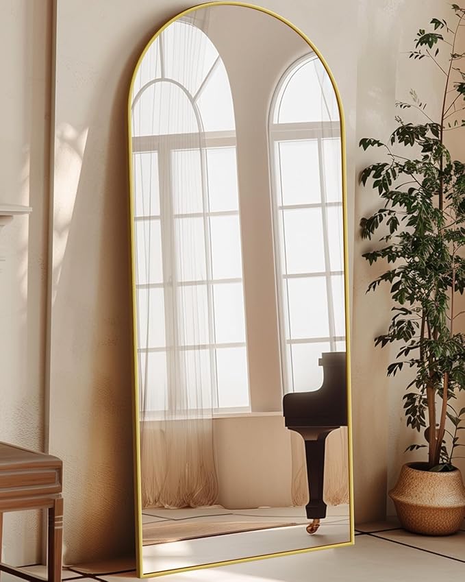 Antok Arched Full Length Mirror, 18"x58" Floor Mirror with Carved, Full Body Mirrors for HomeDecor, Standing/Halling Large Wall Mirror for Bedroom, Living Room, Cloakroom, Gold, Modern Style