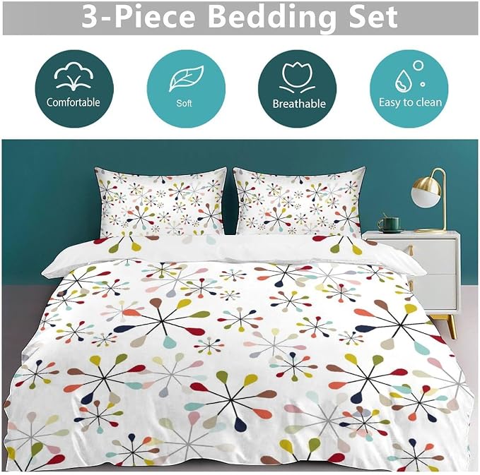 Mid Century Bedding Set,Modern Geometric Atomic Abstract Iconic Pattern 1950s 1960s Retro Style Comforter Set with Pillowcase for Bedroom Bed Decor,Full 79"x90"