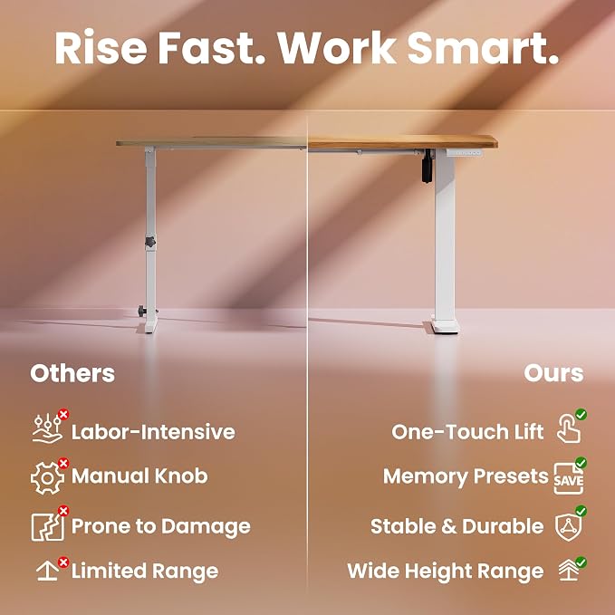 HUANUO Electric Standing Desk,40" x 24" Height Adjustable Desk, 4 Memory Height Settings, Sit to Stand Up Desk for Home Office, with Headphone Hook, Cable Manager, Light Vintage Brown