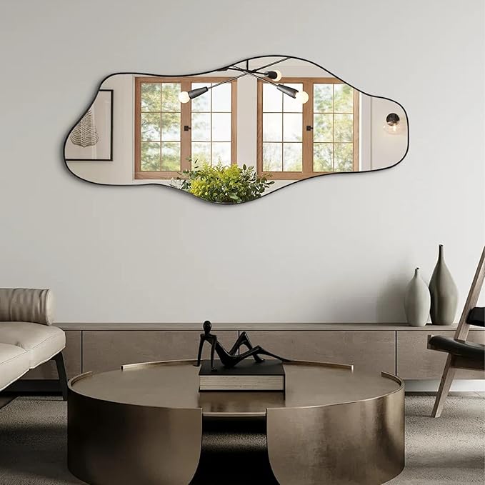 Large Irregular Mirror, 54.5"x24" Asymmetrical Tempered Glass Mirror Decorative, Modern Abstract Frameless Mirrors for Living Room Bathroom Bedroom Hallway Entryway, Horizontal Or Vertical