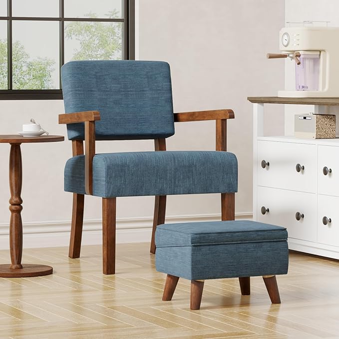 Accent Chair with Solid Wood Frame,Arm Chairs with Soft Seat and Armrests,Upholstered Reading Leisure Chair for Living Room,Bedroom,Office,Waiting Room