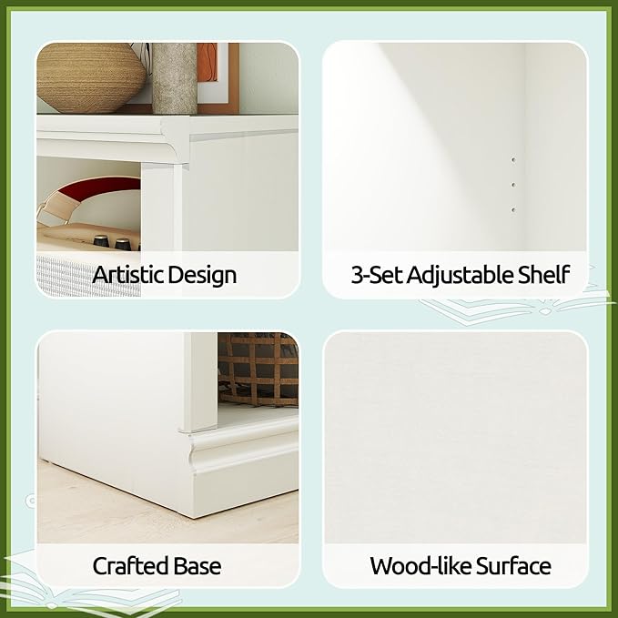 Bevfint Double Wide Open Shelf Bookcase - 3 Tiers 6 Storage Cube Adjustable Space Book Case, Display Cabinet Organizer with Bookshelf, 64.8 inch Width Indoor Furniture for Home Library Office, White