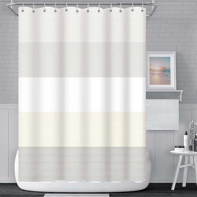 Abstract Stripes Shower Curtain for Bathroom Brown and Yellow Lines Geometric Pattern Bath Curtain Waterproof Polyester Fabric Shower Curtains with Hooks Modern Home Decorative, 72x84 Inch