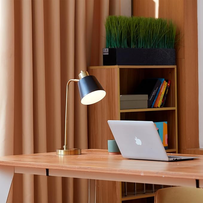 Globe Electric 61000055 18" Desk Lamp, Matte Brass Finish, Black Metal Shade, Adjustable Pivot Joint, On/Off Rotary Switch on Shade, E26 Base, Modern Lamp for Living Room or Home Office