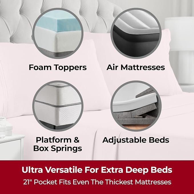 Mellanni Extra Deep Full Sheets - 4 PC Iconic Collection Bedding - Hotel Luxury, Ultra Soft, Cooling Bed Sheets - Wrinkle, Fade, Stain Resistant (Full, Blush Pink)