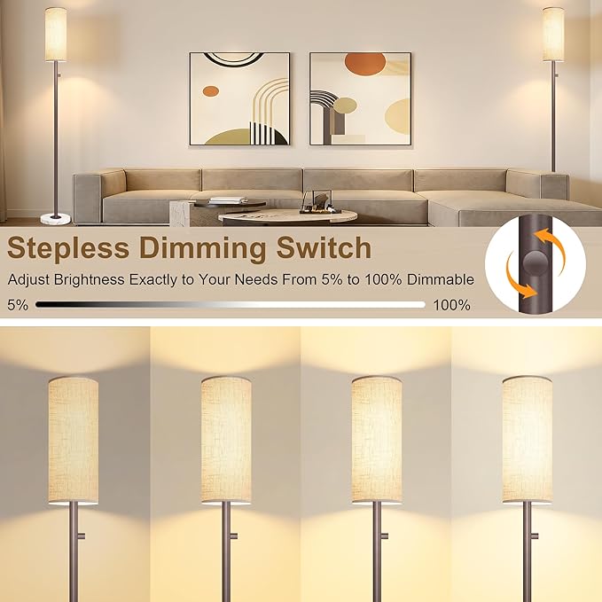 Dimmable Floor Lamp for Living Room,Modern Standing Lamp with Marble Base,LED Bulb Included,Floor Lamps for Bedroom, Living Room,Office,Reading and Kid Room
