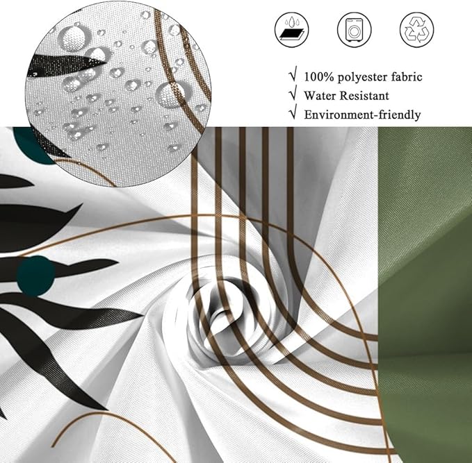 Mid Century Boho Shower Curtain for Bathroom Modern Minimalist Neutral Bathroom Decor Abstract Green Leaf Arch Sun Aesthetic Bath Curtains Washable Waterproof Polyester Fabric with Hooks 36x72 Inch