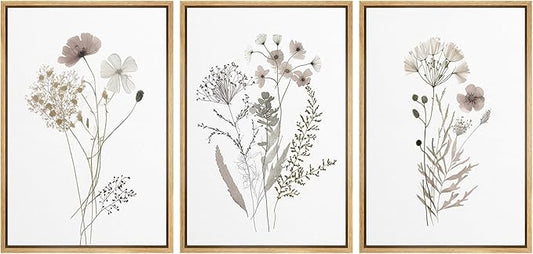 MUDECOR Framed Canvas Print Wall Art Watercolor Wildflower Art Print, Floral Botanical Prints, Minimalist Art, Modern Farmhouse for Bedroom - 24"x36"x3 Natural