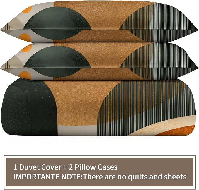 Mid Century Modern Duvet Cover Twin Size, Sun Boho Abstract Bedding Set 3 Piece, Minimalist Geometric Patterned Comforter Cover with Zipper Soft Microfiber, 2 Pillowcases