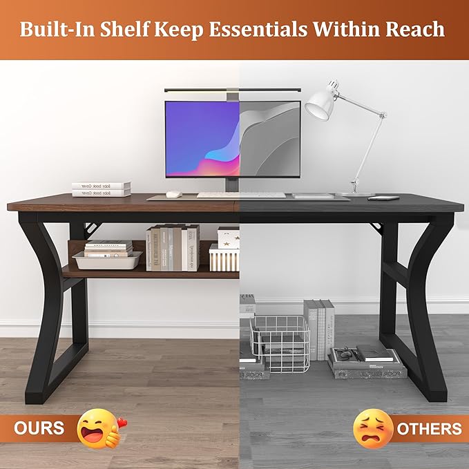 AZN Computer Desk, 47x24 in Computer Desk, Office Desk w/Storage & U-Size Metal Frame for Home Office Bedroom Gaming, Office Desk w/Water-Resistant, Scratchproof Surface, Dark Walnut