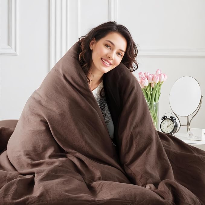 NEXHOME PRO Twin Duvet Cover Set – 100% Certified Organic Cotton with Washed Feel & Linen-Like Texture, Comfortable & Breathable, Home Bedding Set Dark Brown (No Comforter)