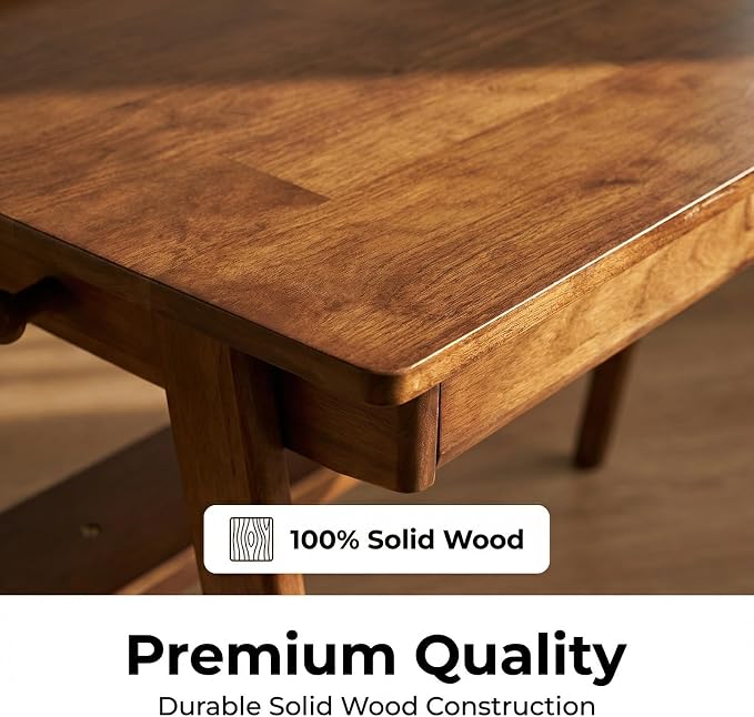 Solid Wood Writing Desk with Drawers, Walnut, Mid Century Modern Style, 47.24" x 23.62" x 29.53", for Home Office, Bedroom
