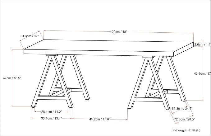 SIMPLIHOME Sawhorse 48 inch Wide Rectangle Industrial SOLID WALNUT WOOD and Metal Coffee Table in Walnut for the Living Room and Family Room