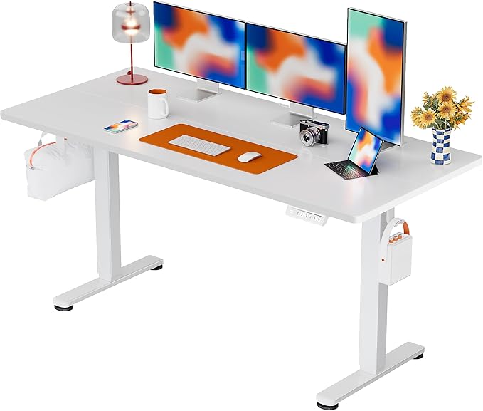 ErGear Height Adjustable Electric Standing Desk, 63 x 28 Inches Sit Stand up Desk, Large Memory Computer Home Office Desk with Two-Piece Desktop (White)