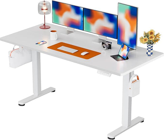 ErGear Height Adjustable Electric Standing Desk, 63 x 28 Inches Sit Stand up Desk, Large Memory Computer Home Office Desk with Two-Piece Desktop (White)