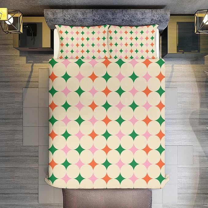 Modern Mid Century Duvet Cover, Vintage Geometry Bedding Sets Soft Comforter Cover，Aesthetic Abstract Art Bedding 3 Piece (1 Duvet Cover 86"x70" + 2 Pillow Sham 20"x30")