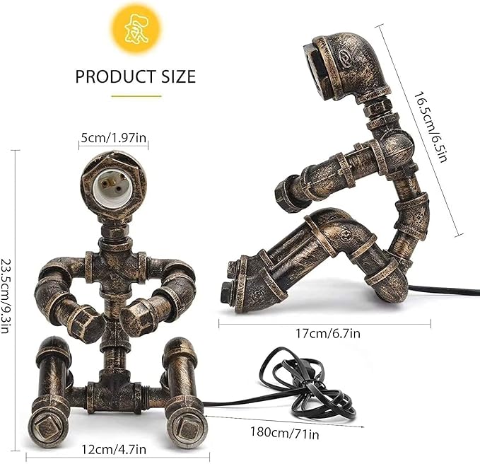 Steampunk Table Lamp, Industrial Water Pipe Lamp Retro Iron Piping Desk Lamp Vintage Nightstand Lamps for Bedroom Living Room Kitchen Café Dorm Pub