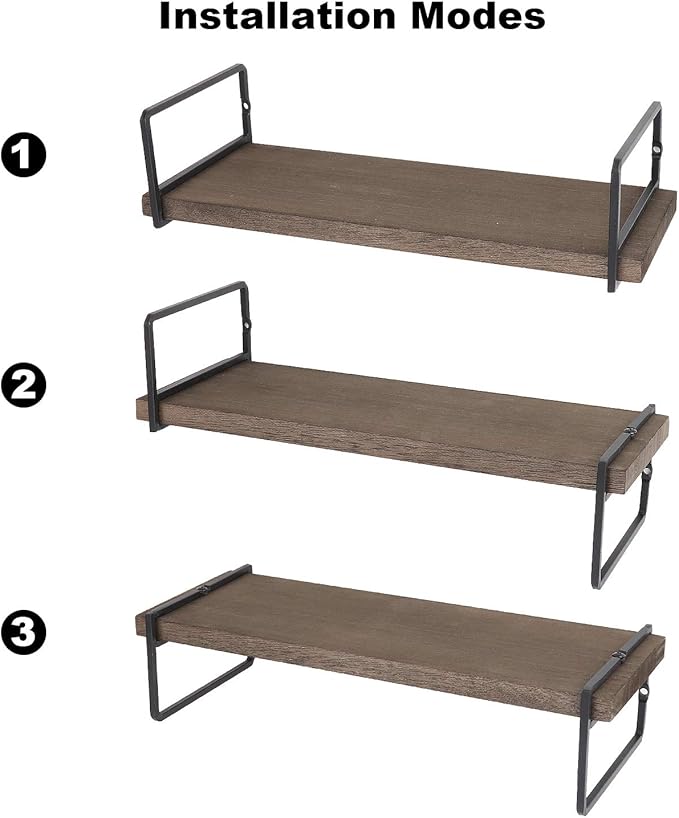 Floating Shelves Wall Mounted Set of 3, Rustic Wood Wall Storage Shelves for Bedroom,Living Room,Bathroom, Kitchen Walnut
