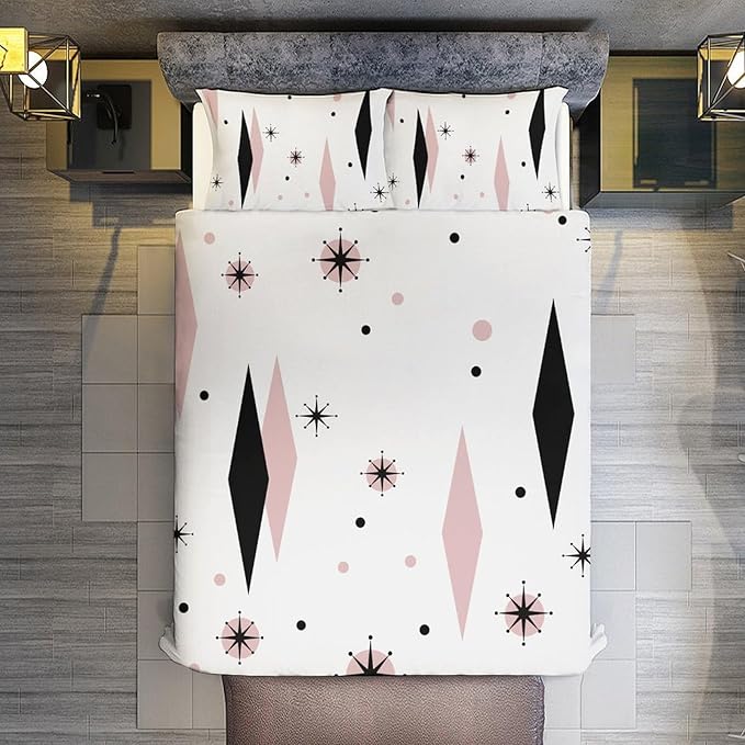 Mid Century Duvet Cover Sets Aesthetic Abstract Geometric Mid Century Retro Printed Lightweight Soft Quilt Cover Minimalist Soft Microfiber 3 Piece (1 Duvet Cover 90x102in + 2 Pillow Sham 20x30in)