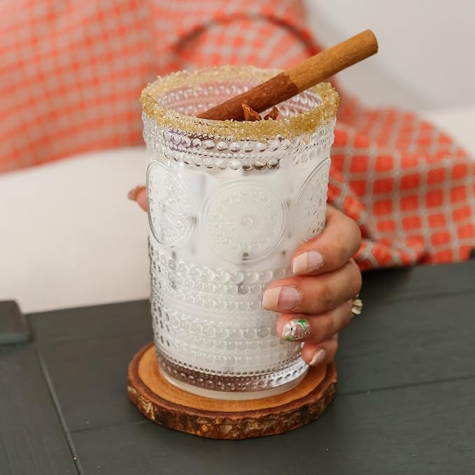 Hobnail Beaded Floral Clear Drinking Glasses Set of 6, (13 oz) Vintage Glassware Set by Kate Aspen| Cocktail Glass Set, Juice Glass, Water Cups | Great Hostess Gift & Gift for New Home Owners