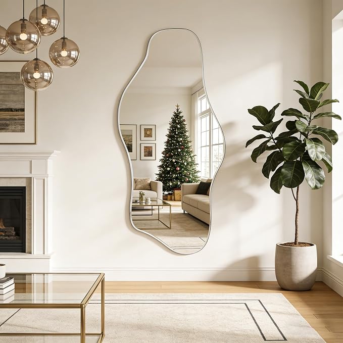 DAOYUIAJU Irregular Full Length Mirror, 67"x31" Silver Asymmetrical Tempered Glass Mirror, Large Frameless Organic Mirrors for Entryway Hallway Bedroom Living Room, Horizontal or Vertical Hanging