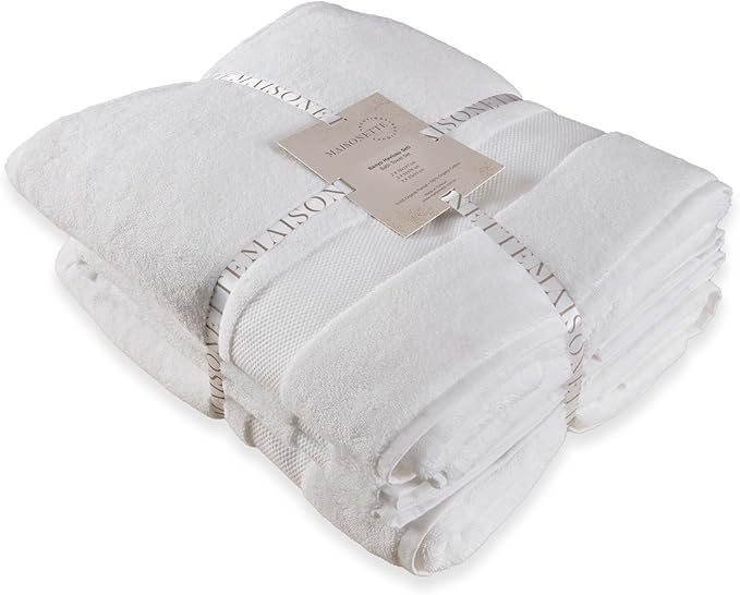 Maisonette Elegance 100% Organic Cotton Turkish Bathroom Towels Set, Soft & Absorbent, Ideal Quick Dry Large Luxury Bath Sheets, Hand Towels & Washcloths for Shower (6 Pack), White
