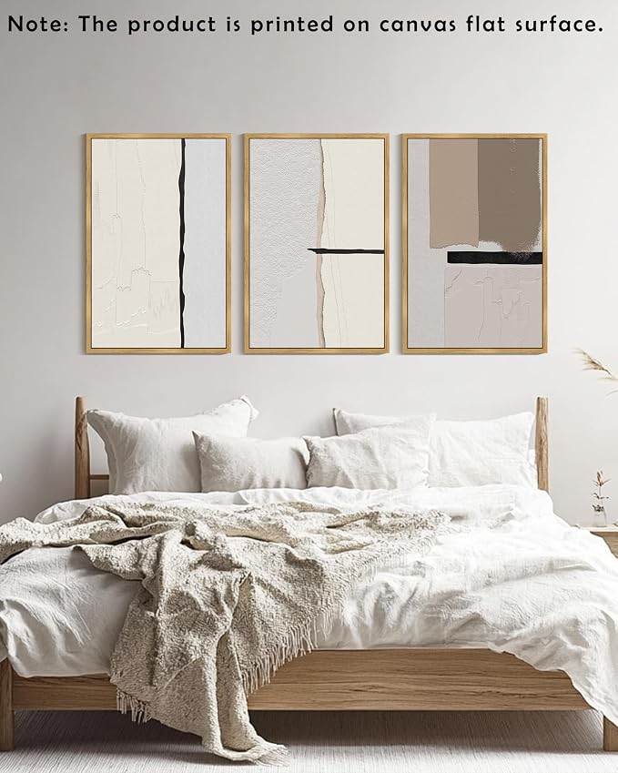 KUVIOKE Neutral Abstract Framed Wall Art Beige Mid Century Textured Wall Decor Minimalist Modern Illustrations Art Print for Living Room Bedroom 24x36in (Natural Framed)