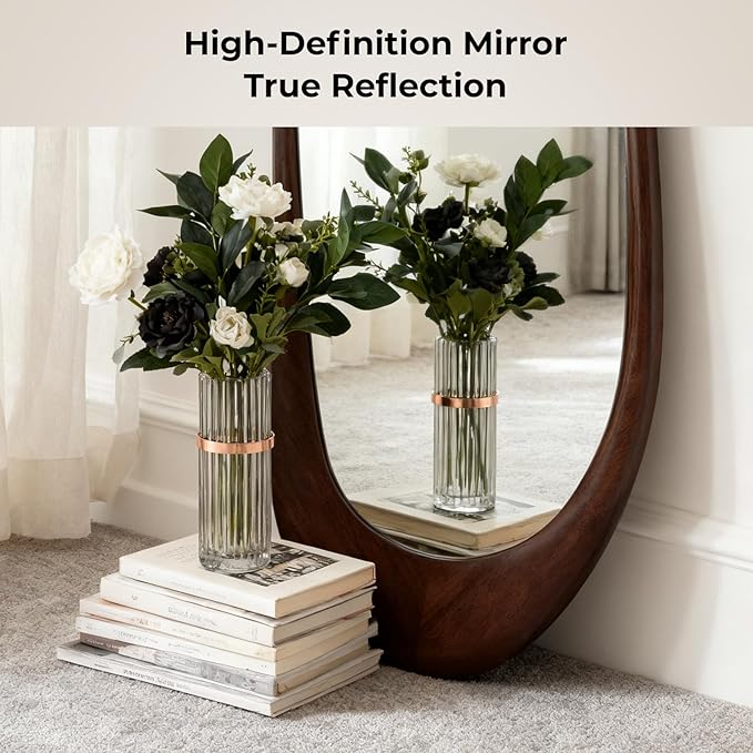 WallBeyond Asymmetrical Full Length Wooden Mirror, 22.5" x 63" Irregular Solid Wood Wall Mirror, Boho Decor for Bedroom Living Room Entryway, Mid-Century Modern, Dark Walnut