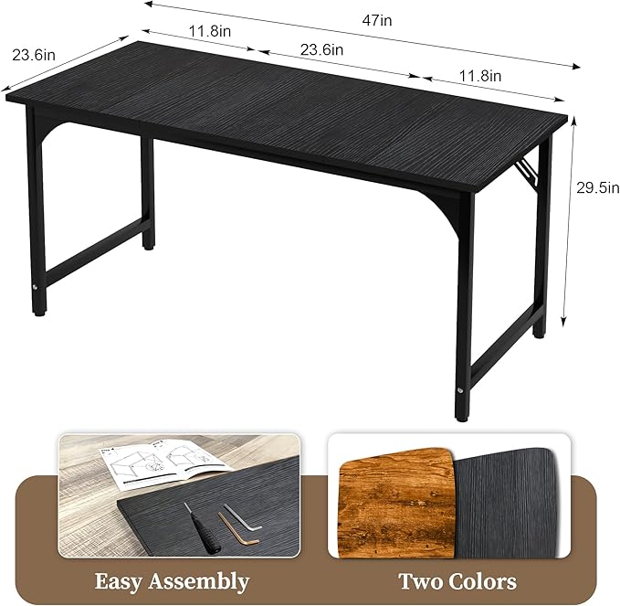 AZN 47 X 24 inch Computer Desk w/Deeper & Thicker Desktop, Office Desk w/Sturdy Metal Frame, Modern Simple Desk w/Large Legroom, Study Gaming Writing Work Desk for Home Office, Bedroom