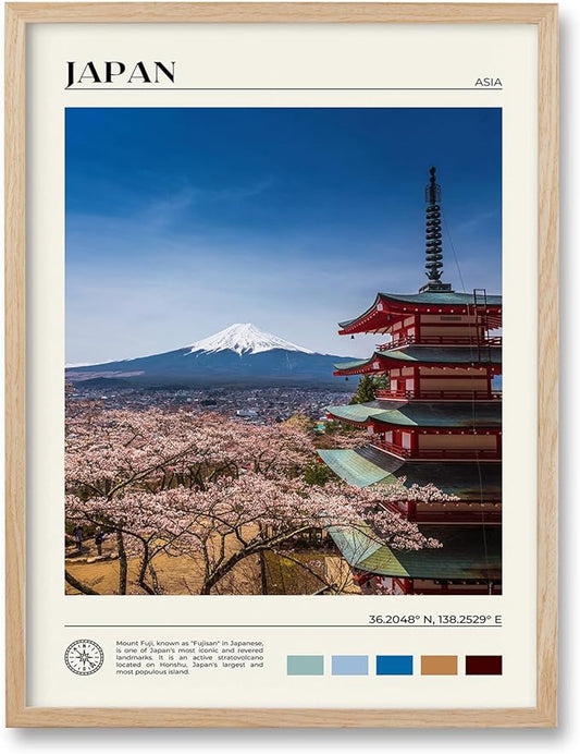 HesenDot Natural OAK Wood Framed Mount Fuji Wall Art, 12x16in Japanese Natural Scenery Canvas Wall Print, Classic Urban Landmark Wall Decor for Living Room, Bedroom,Office Gallery Set of 1