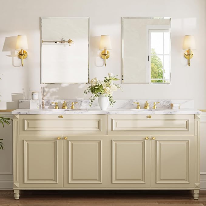 22 x 30 Inch Rectangular Bathroom Mirror, Frameless Beveled Vanity Mirror for Over Sink, Solid-Backed 2-Way Wall Mirror for Powder Room and Entryway
