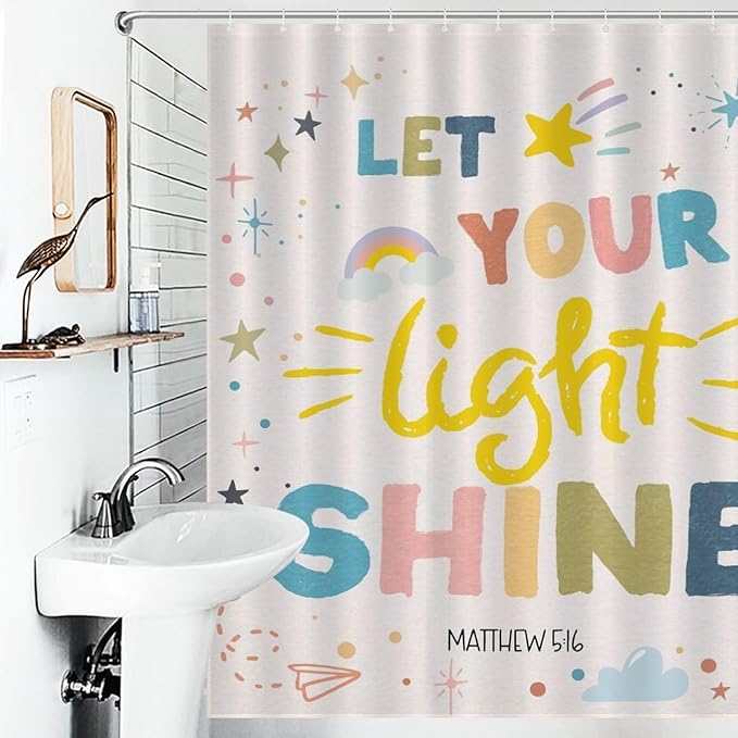 Rainbow Shower Curtain, Boho Cute Inspirational Motivational Quotes Rainbow Colorful Pastel Baby Kids Girls Waterproof Fabric Bathroom Shower Curtain Set with Hooks, 72"x72" Inch