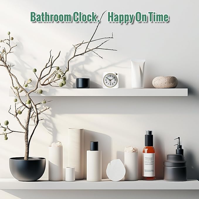 Lamisola White and Gold Battery Analog Travel Alarm Clock, Ultra Small Classic Bedside Clocks for Nightstand, Cute Desk Clock for Romm Bathroom Kitchen Guest Room, White