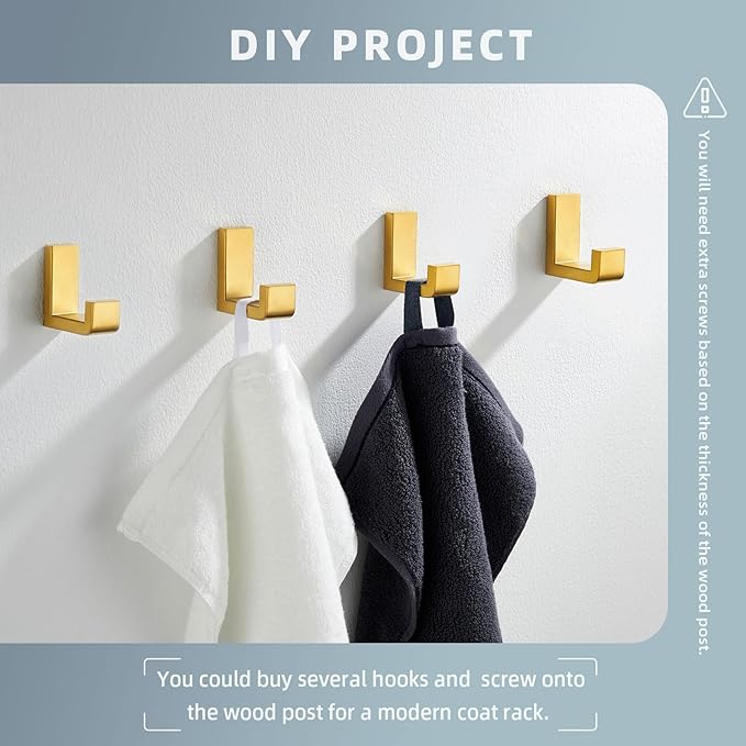 Angle Simple Towel Hook Brushed Dark Gold 2 Pack, 304 Stainless Steel Robe Hook for Bathroom