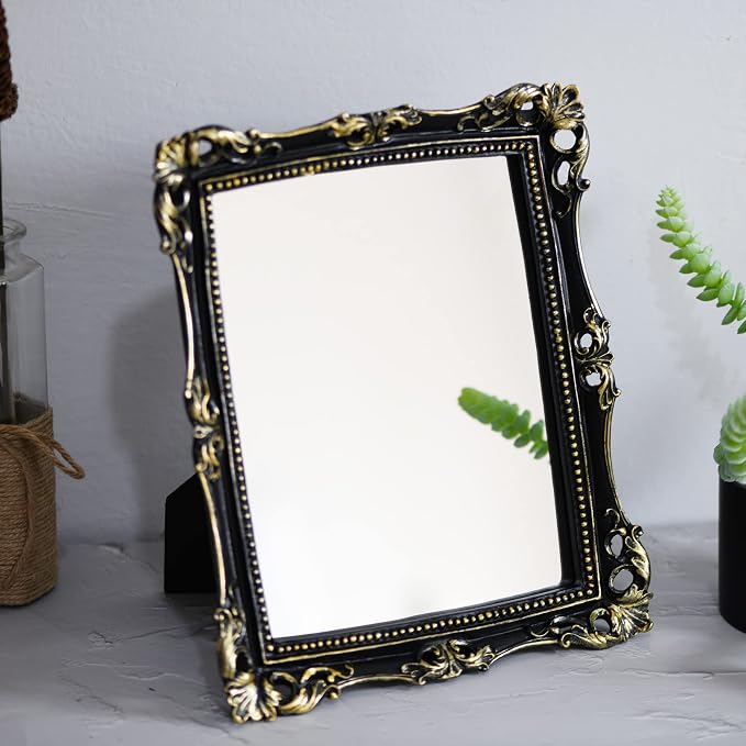 Funerom Vintage 11 x 9.5 inch Decorative Mirror, Wall Mounted & Tabletop Makeup Mirror ，Square (Black)