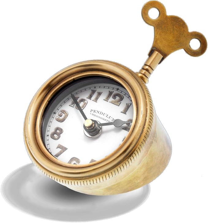 MY SWANKY HOME Retro Brass Pocket Watch Table Clock | Desk Vintage Antique Style Shelf Wind Key Small Gold