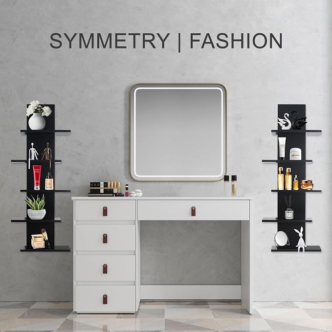 VIWODS 5 Tier Wall Shelf Unit-Black Floating Shelves for Home Decor, Modern Unique Asymmetric Design for Bedroom & Living Room Storage